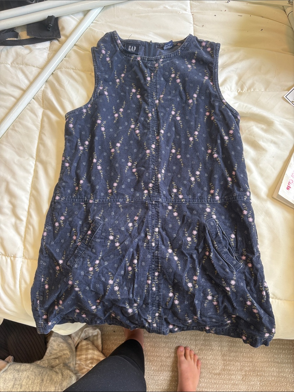 GAP Navy Floral Zip-Front Sleeveless Dress